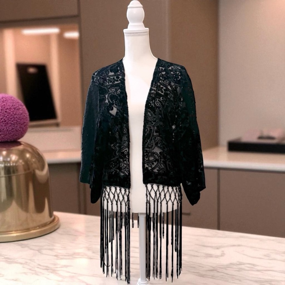Miss Me - Velvet Fringe Kimono - Amazing quality, unique find! Size Small